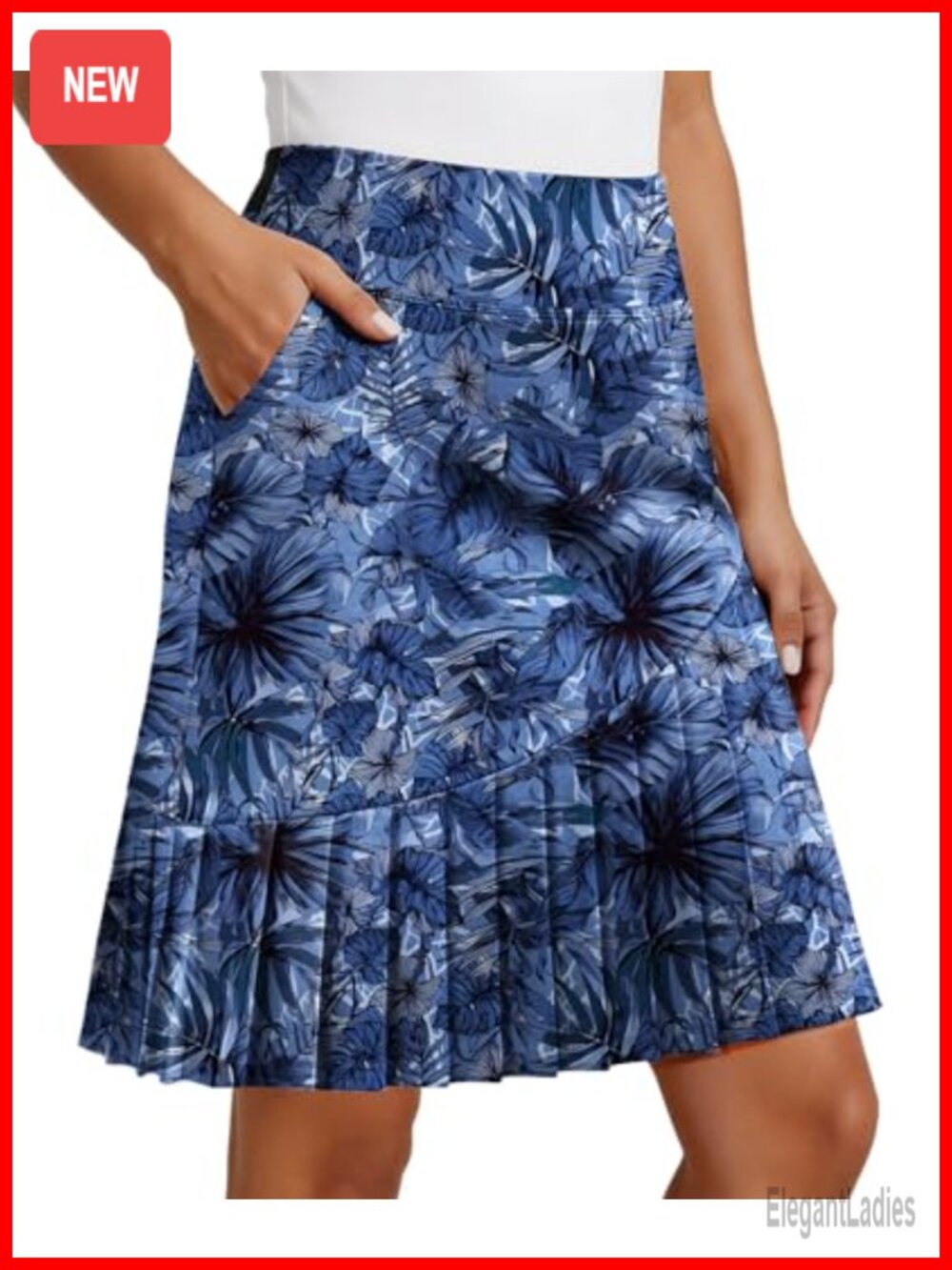 Pleated Golf Skort Knee Length Tennis Athletic Skirt Built-in Shorts